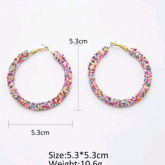 PINK CONFETTI HOOP EARRINGS - Picture 2 of 6
